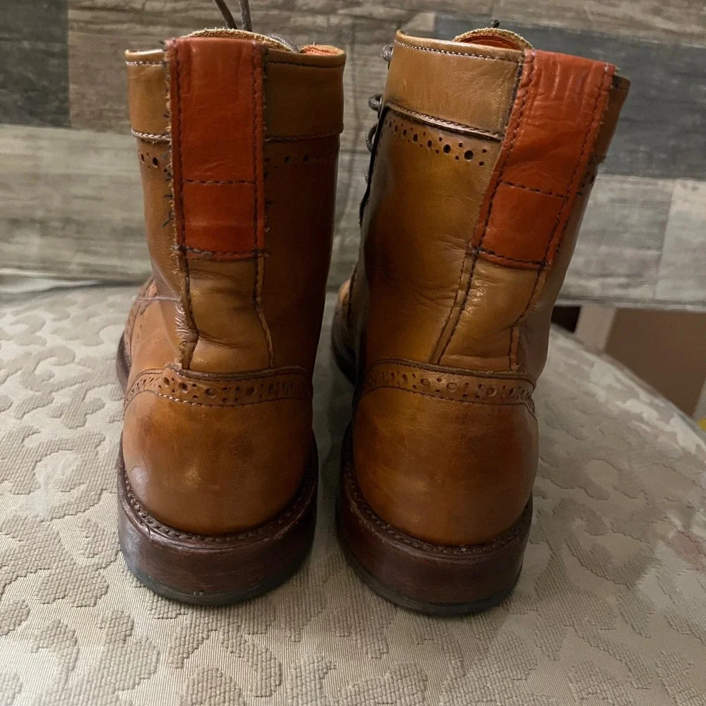 Allen Edmonds Dalton Tan Leather Wingtip Dress Boots Mens 7B Brogue Lace Up
